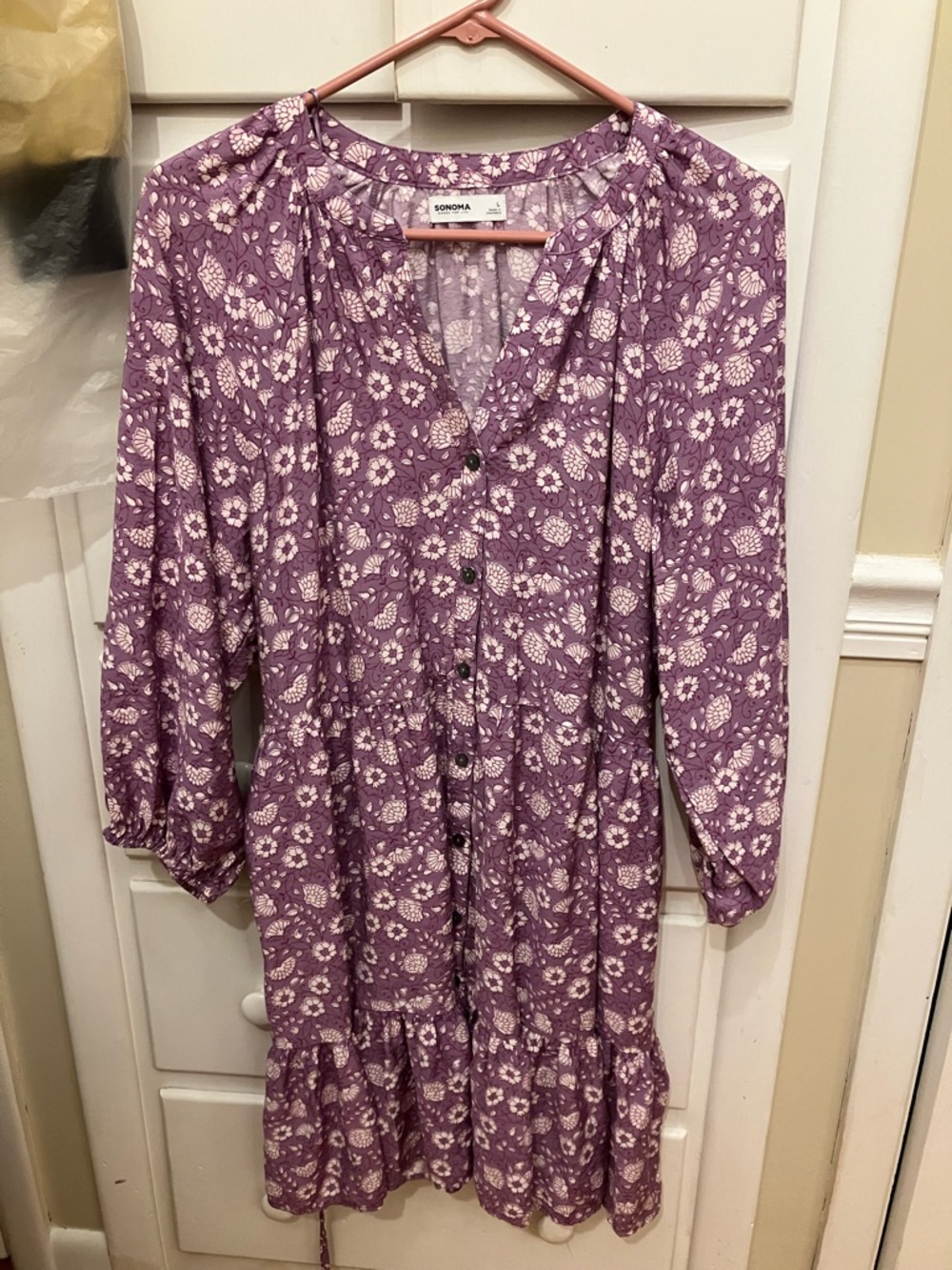 Sonoma Lavender Floral Button-Front Tiered Dress